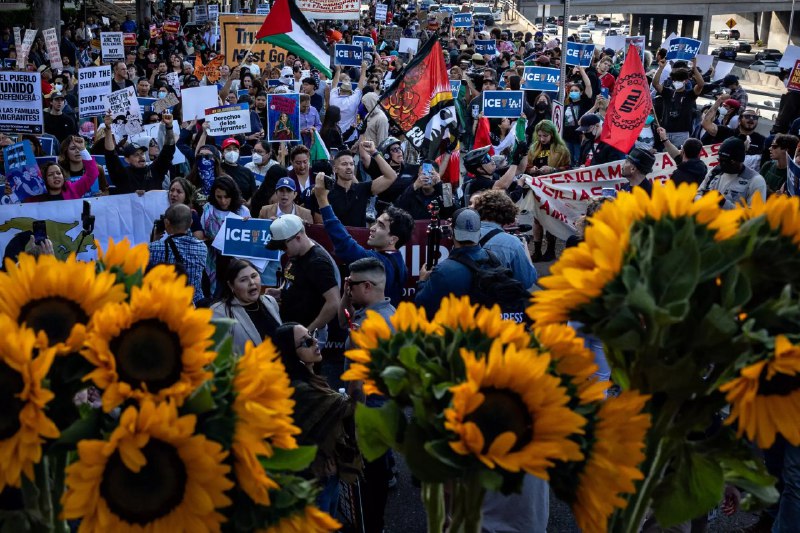 美国移民与海关执法局（ICE）6月6日在洛杉矶突袭逮捕40多人后，抗议持续升温