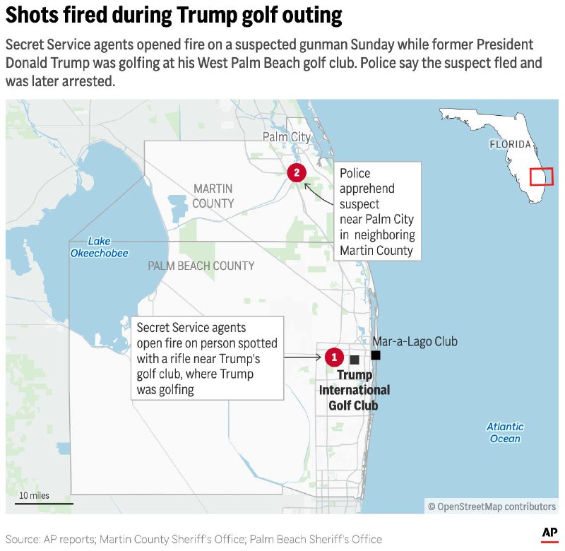 美国前总统特朗普15日遭遇疑似“暗杀未遂”